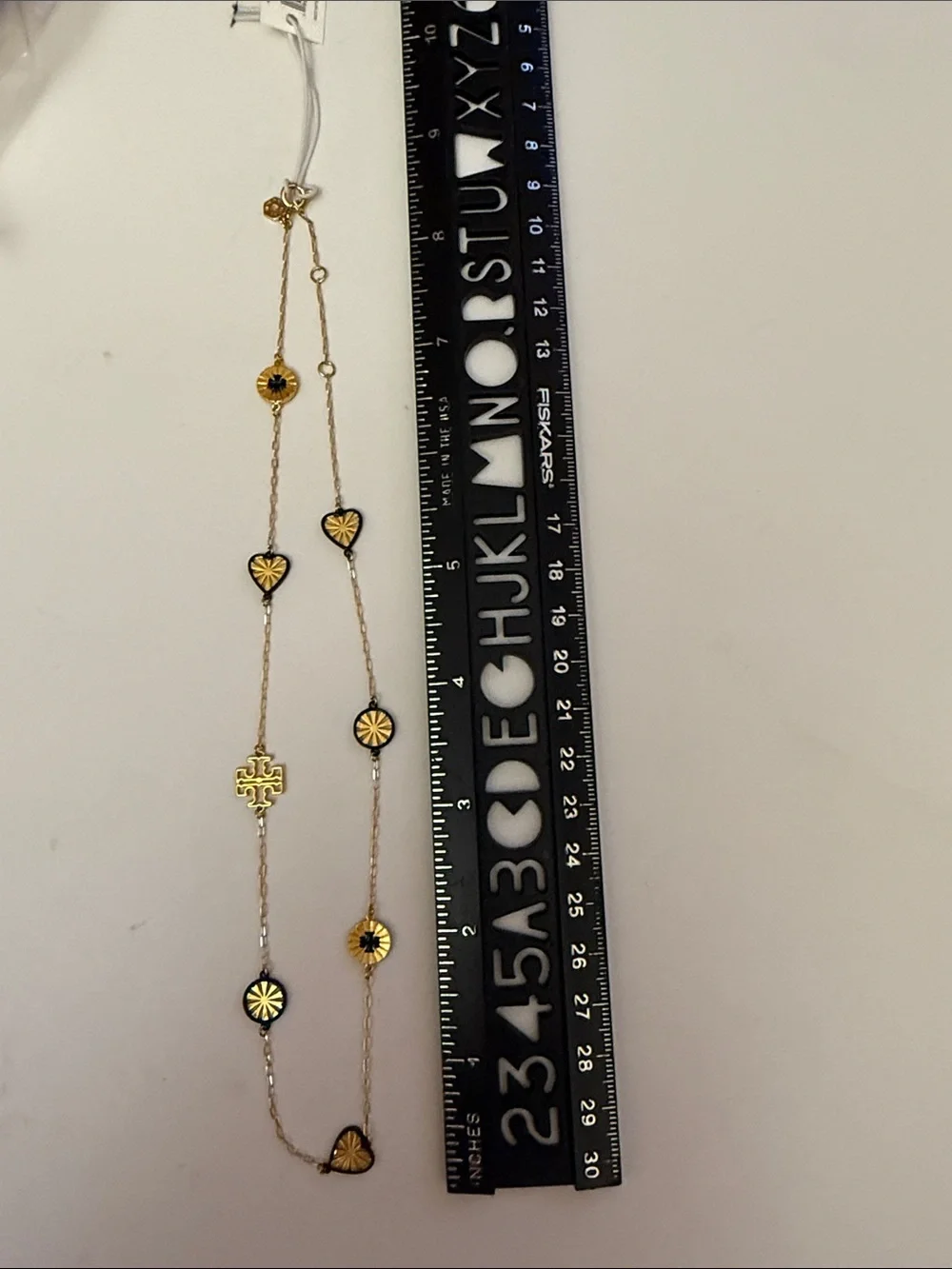 Tory Burch Gold Chain Necklace with Yellow and Black Heart & Medallion Accents